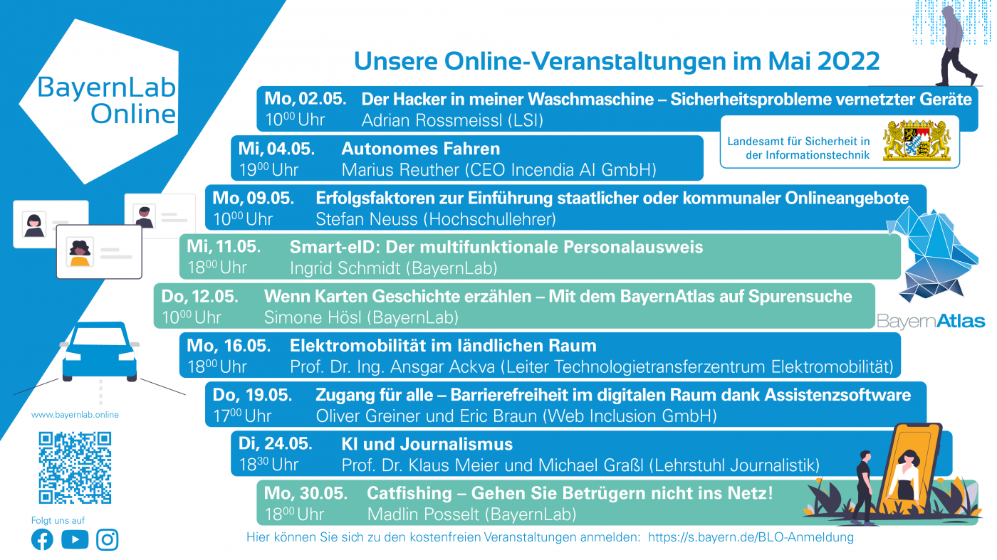 Das Programm von BayernLab Online im Mai 2022 © ldbv.bayern.de